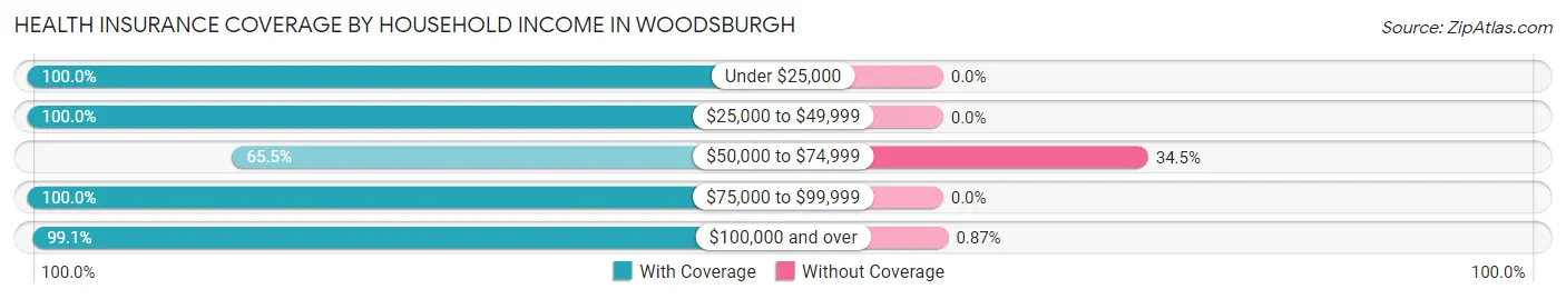 Health Insurance Coverage by Household Income in Woodsburgh