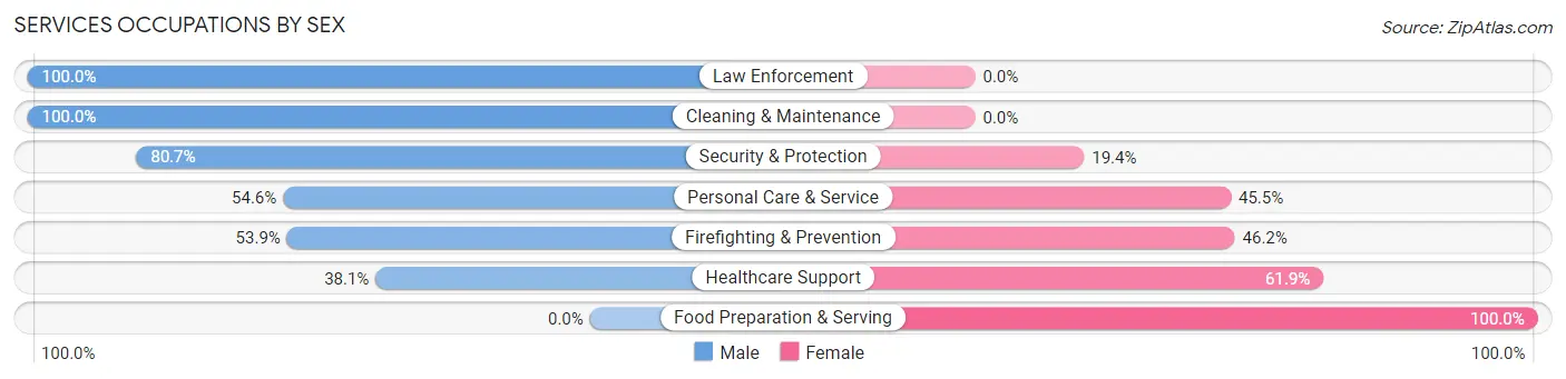 Services Occupations by Sex in Worcester