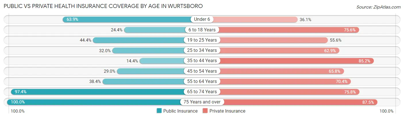 Public vs Private Health Insurance Coverage by Age in Wurtsboro