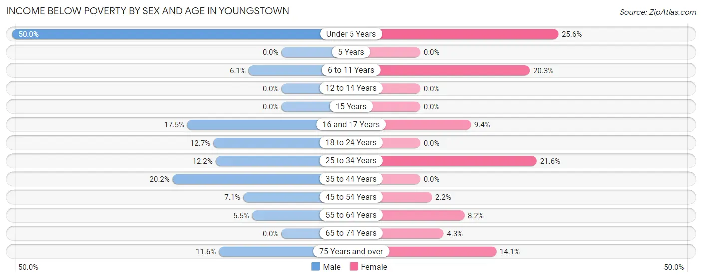 Income Below Poverty by Sex and Age in Youngstown