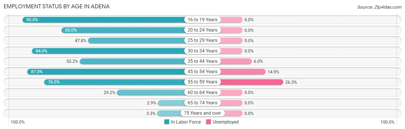Employment Status by Age in Adena