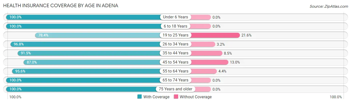 Health Insurance Coverage by Age in Adena