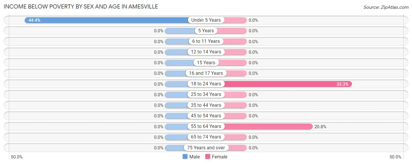 Income Below Poverty by Sex and Age in Amesville