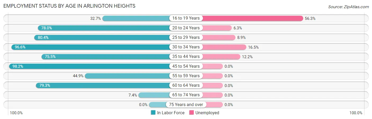 Employment Status by Age in Arlington Heights