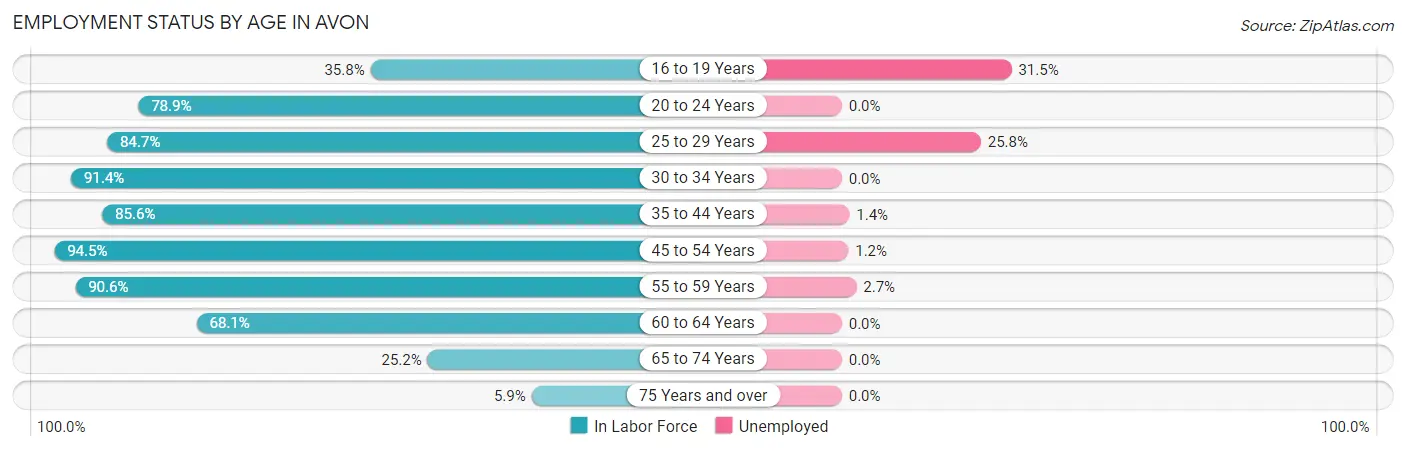 Employment Status by Age in Avon