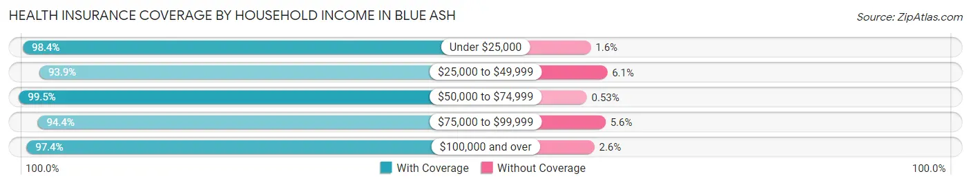 Health Insurance Coverage by Household Income in Blue Ash