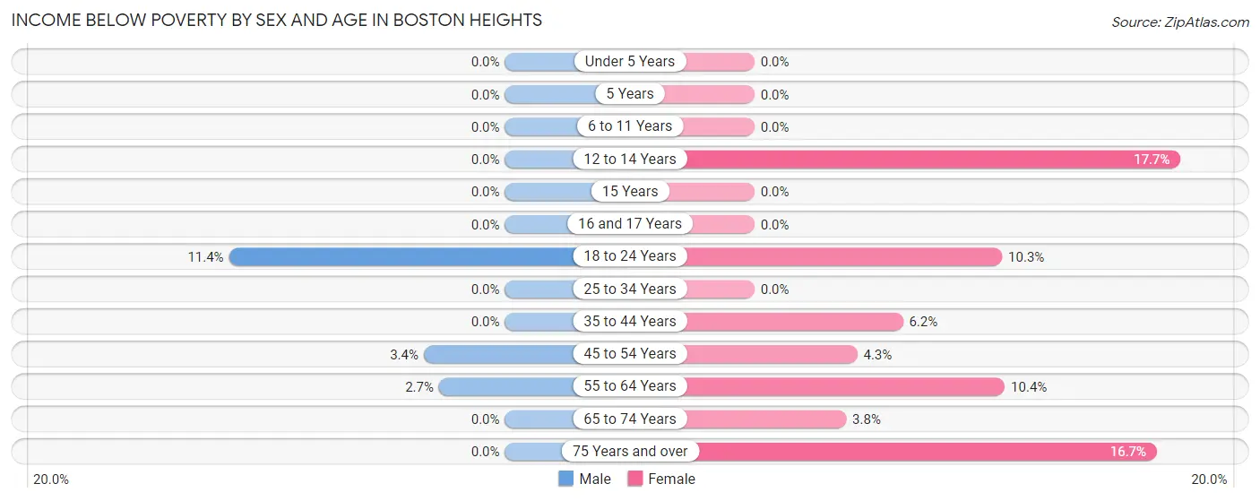 Income Below Poverty by Sex and Age in Boston Heights