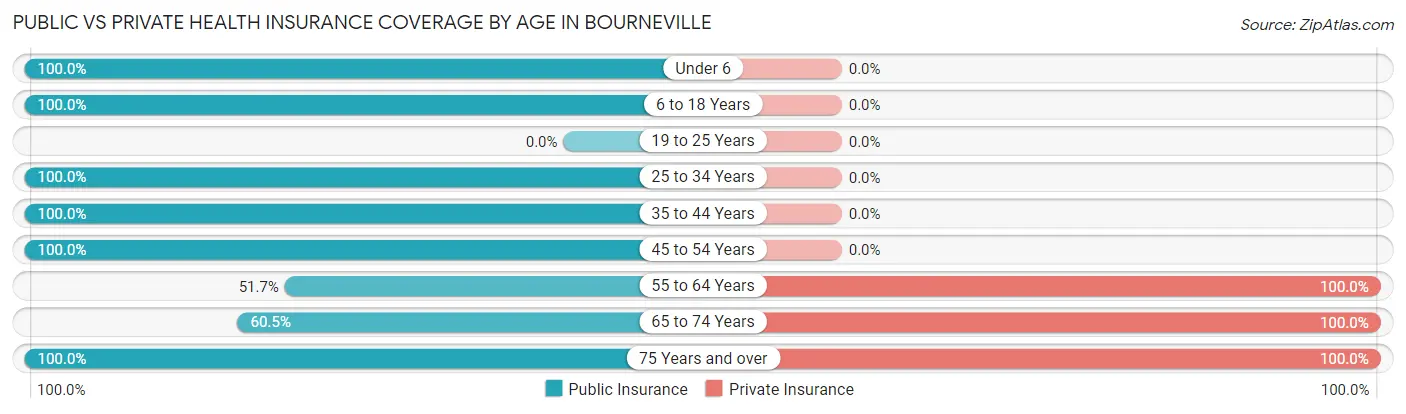 Public vs Private Health Insurance Coverage by Age in Bourneville