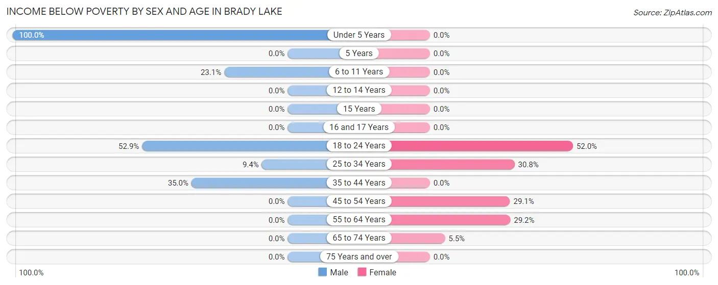 Income Below Poverty by Sex and Age in Brady Lake