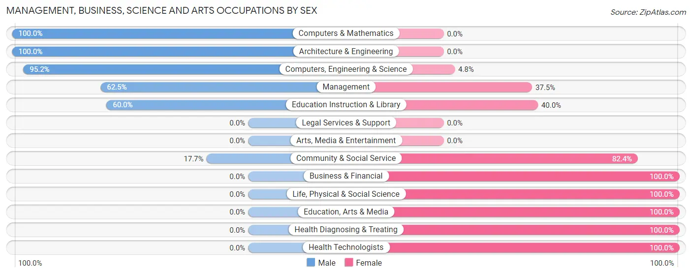 Management, Business, Science and Arts Occupations by Sex in Brady Lake