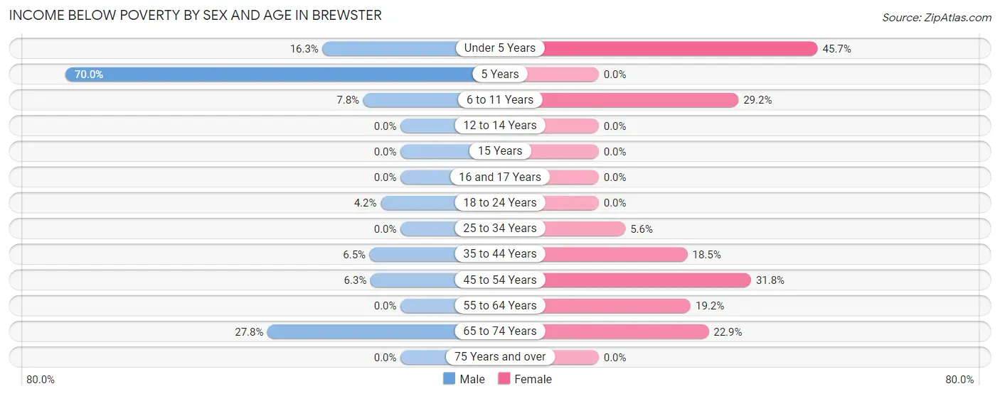 Income Below Poverty by Sex and Age in Brewster