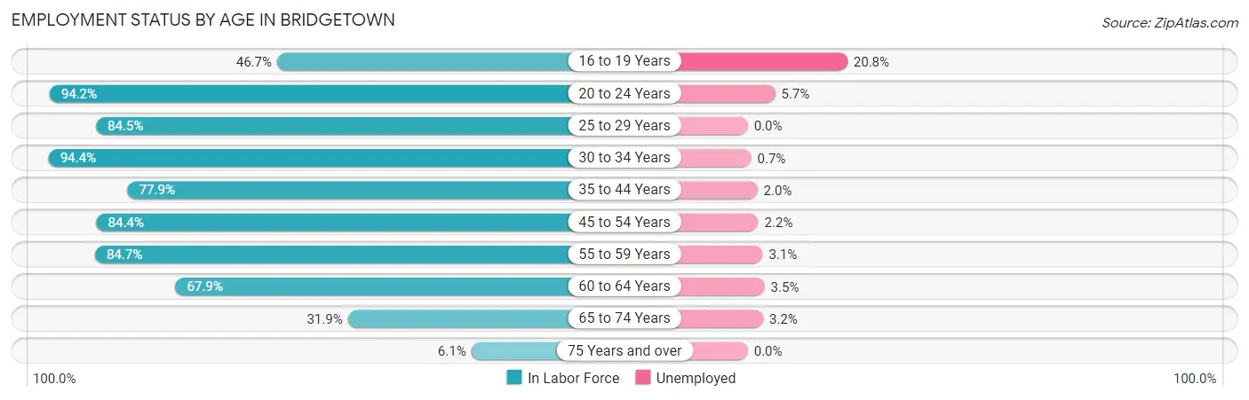 Employment Status by Age in Bridgetown