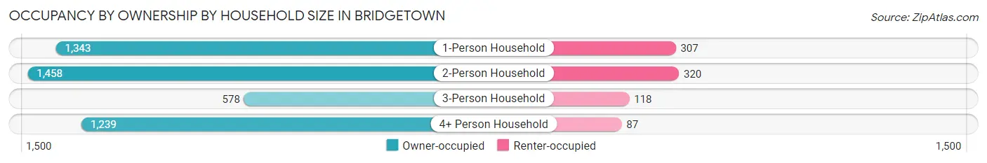 Occupancy by Ownership by Household Size in Bridgetown