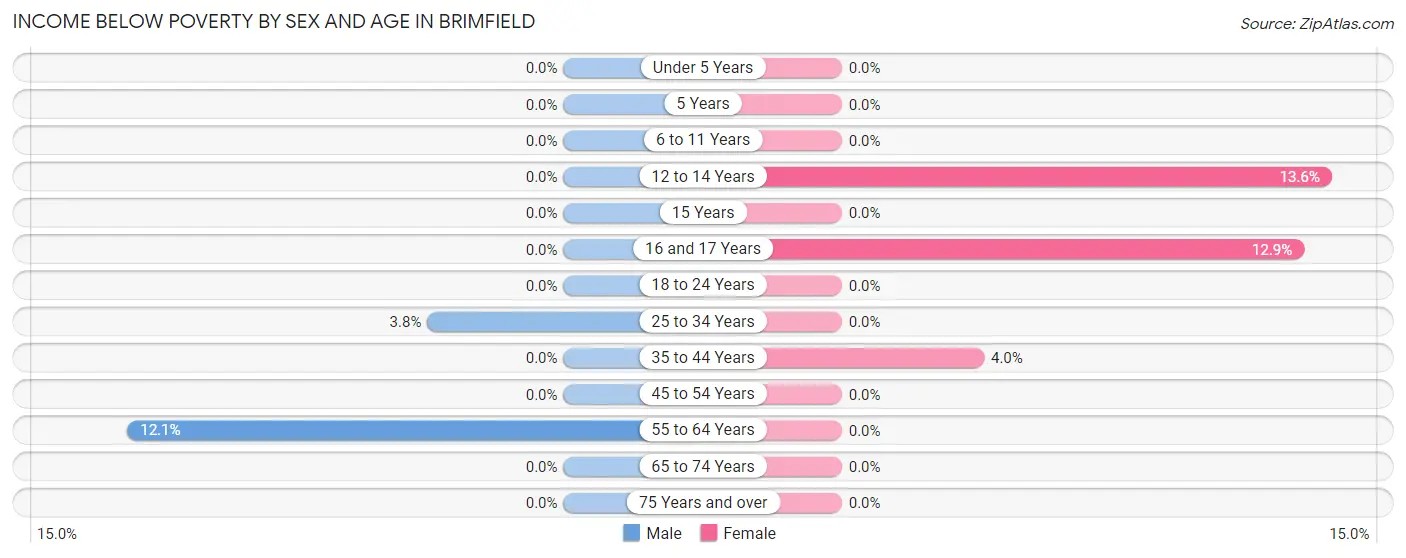 Income Below Poverty by Sex and Age in Brimfield