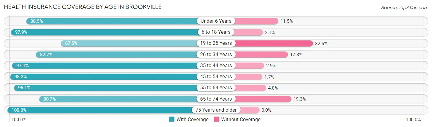 Health Insurance Coverage by Age in Brookville