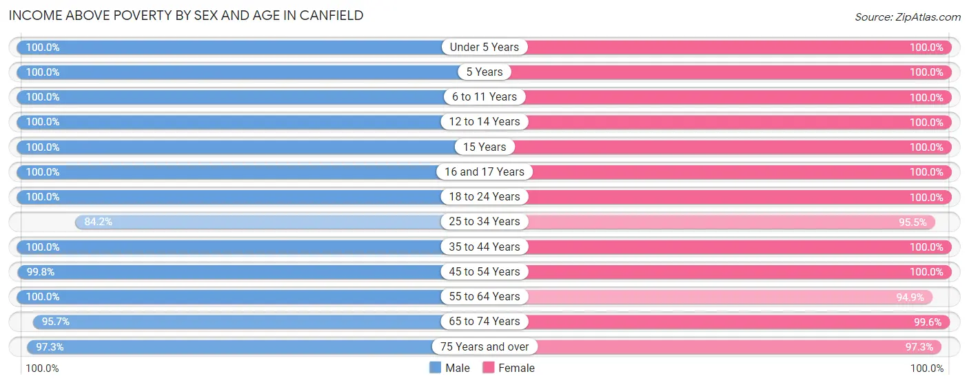 Income Above Poverty by Sex and Age in Canfield