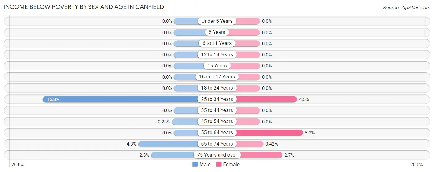 Income Below Poverty by Sex and Age in Canfield