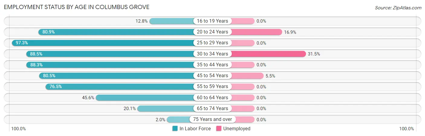 Employment Status by Age in Columbus Grove