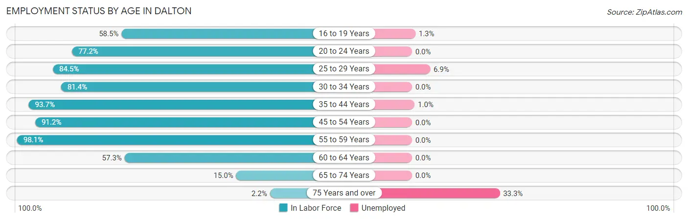 Employment Status by Age in Dalton