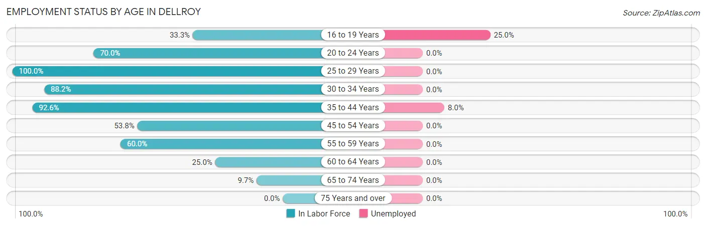 Employment Status by Age in Dellroy