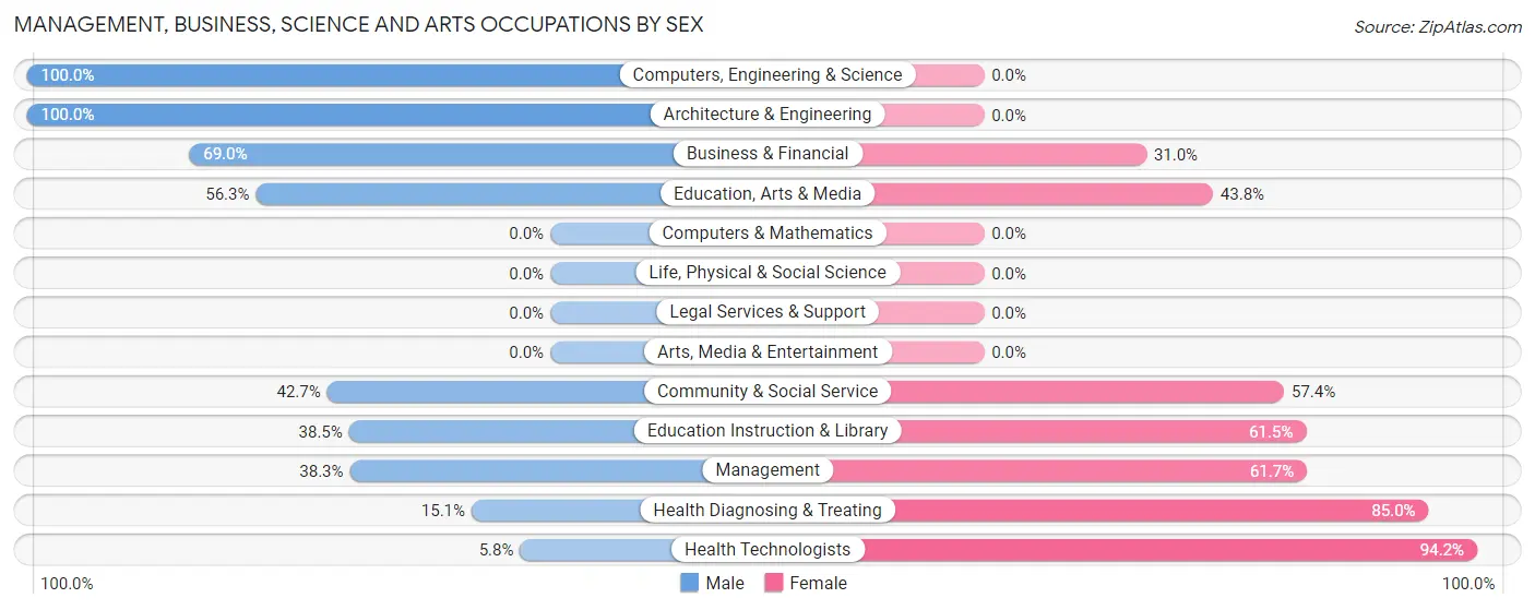 Management, Business, Science and Arts Occupations by Sex in Dennison
