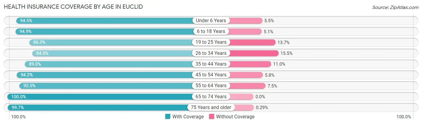Health Insurance Coverage by Age in Euclid