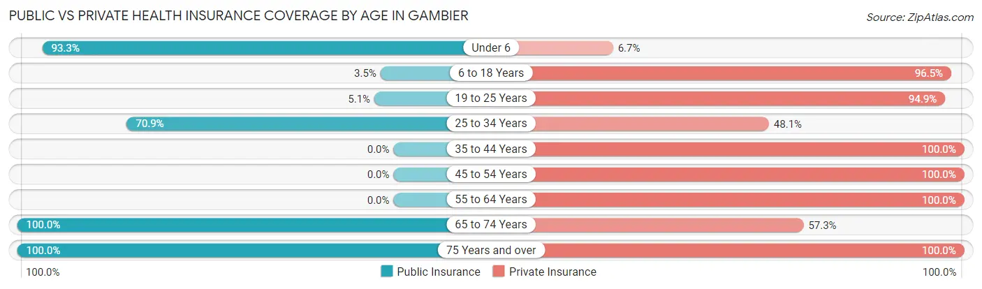 Public vs Private Health Insurance Coverage by Age in Gambier