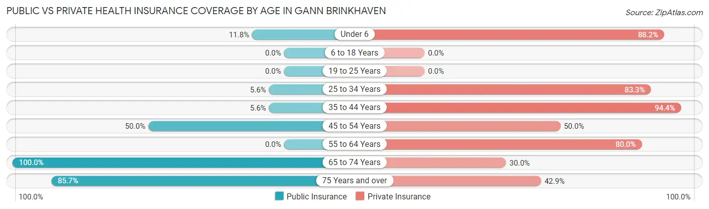 Public vs Private Health Insurance Coverage by Age in Gann Brinkhaven
