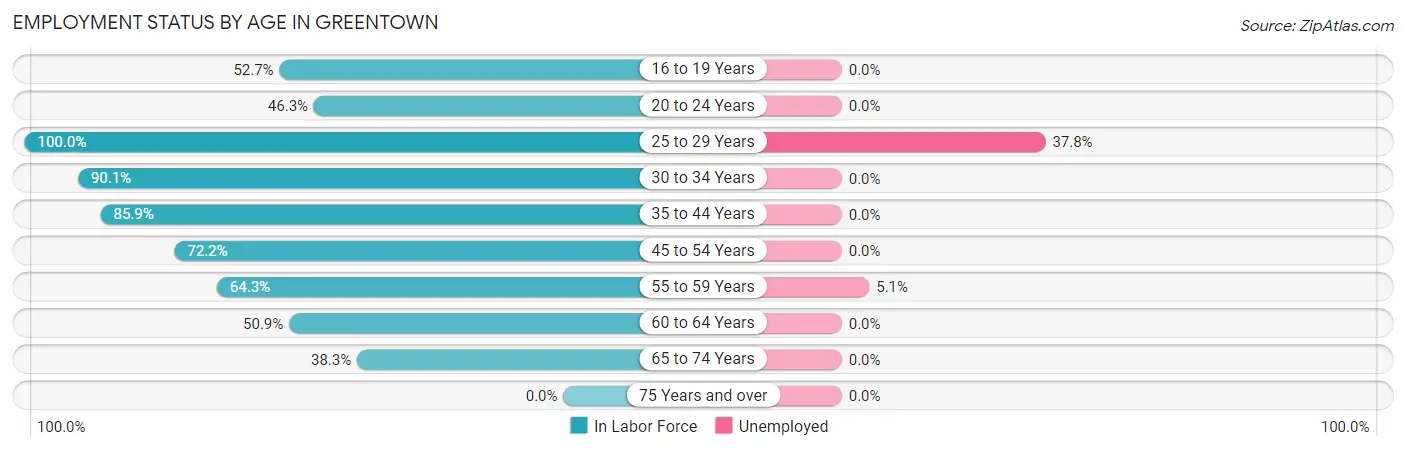 Employment Status by Age in Greentown