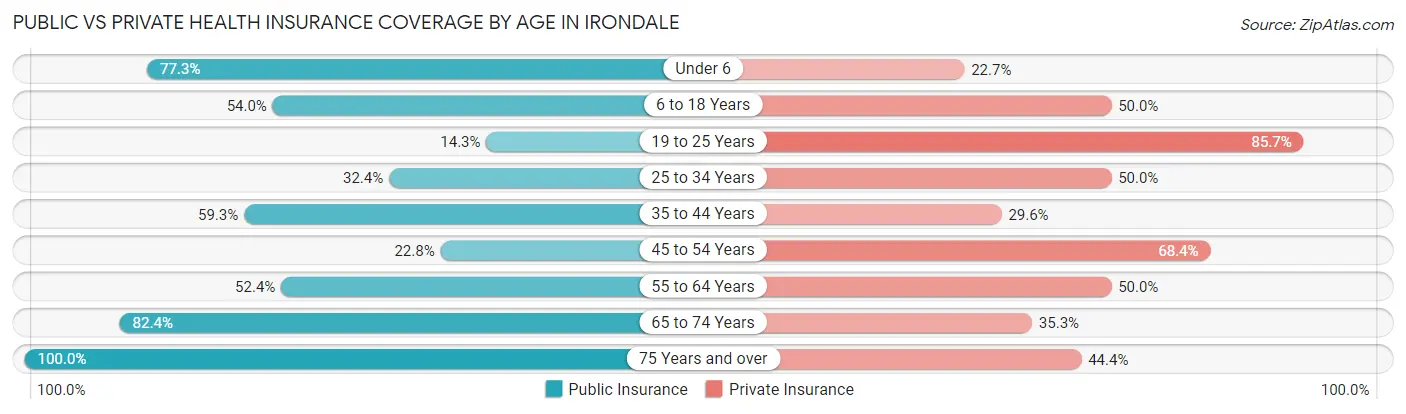 Public vs Private Health Insurance Coverage by Age in Irondale