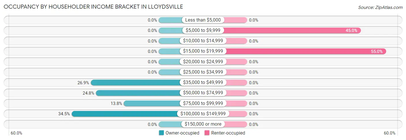 Occupancy by Householder Income Bracket in Lloydsville
