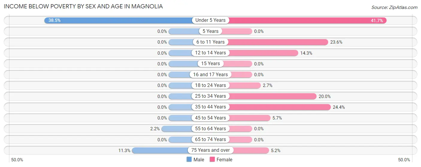 Income Below Poverty by Sex and Age in Magnolia