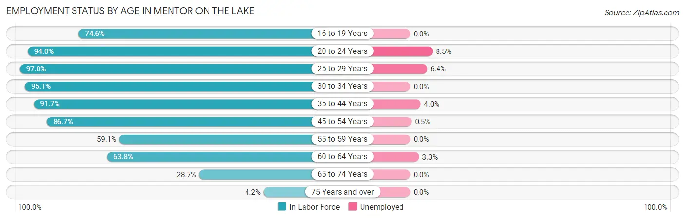 Employment Status by Age in Mentor on the Lake
