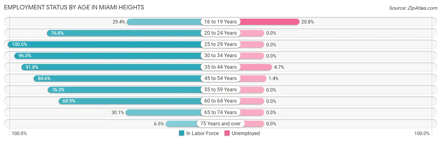 Employment Status by Age in Miami Heights