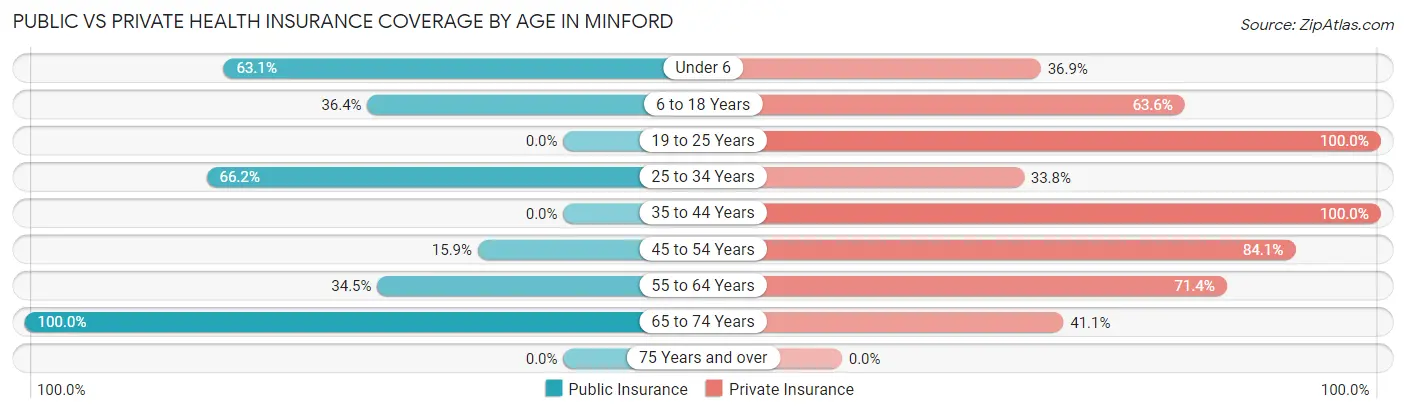Public vs Private Health Insurance Coverage by Age in Minford