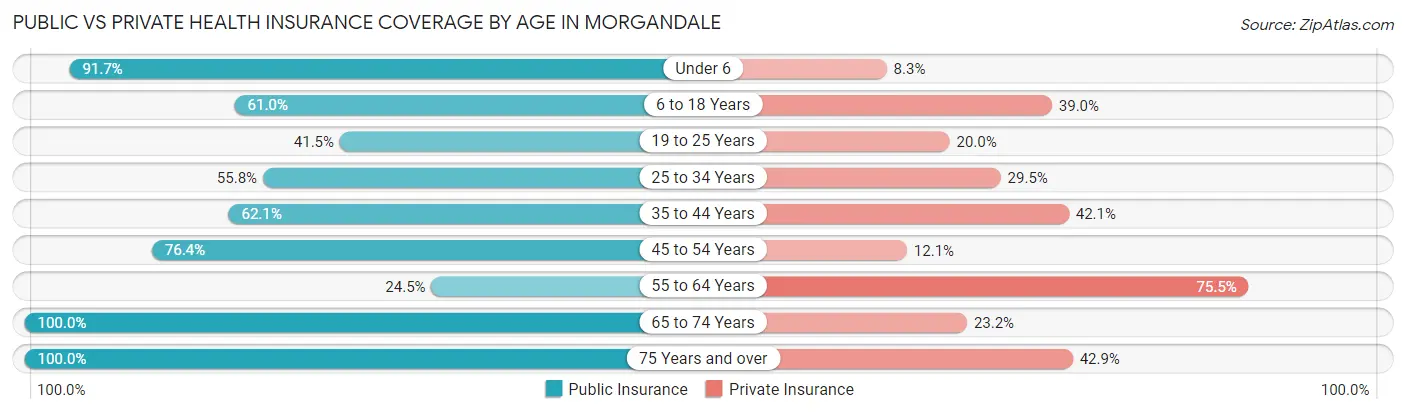 Public vs Private Health Insurance Coverage by Age in Morgandale