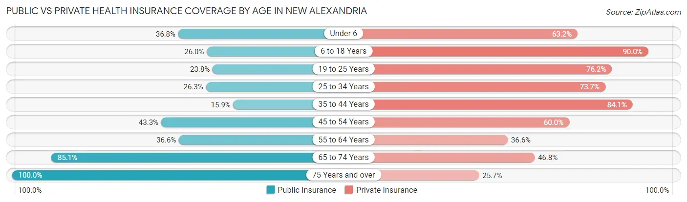 Public vs Private Health Insurance Coverage by Age in New Alexandria