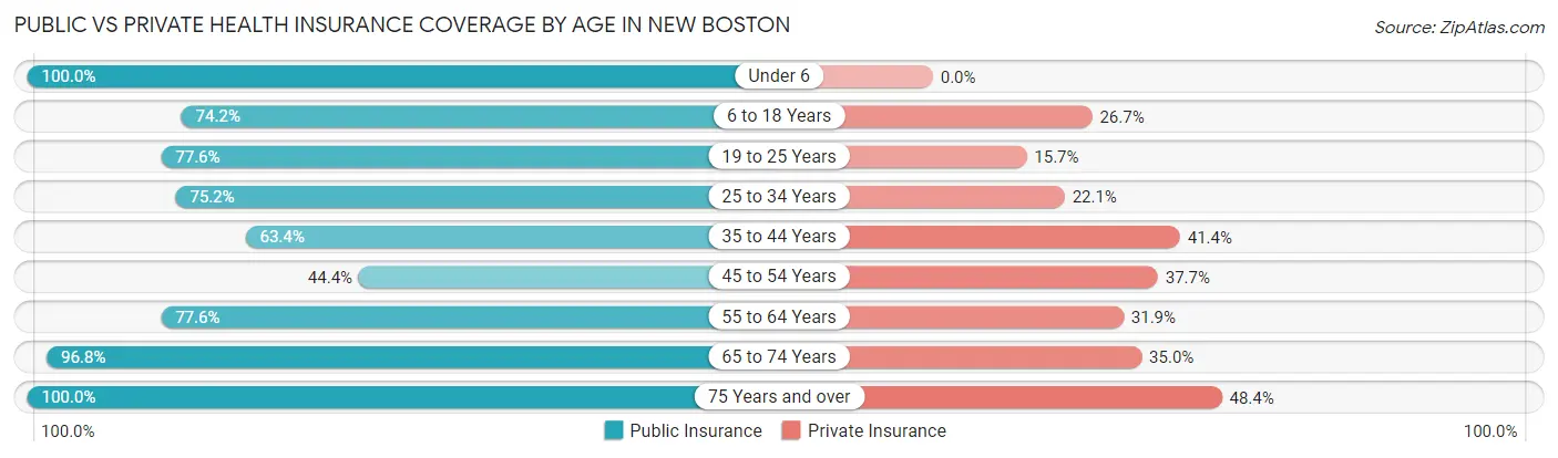 Public vs Private Health Insurance Coverage by Age in New Boston