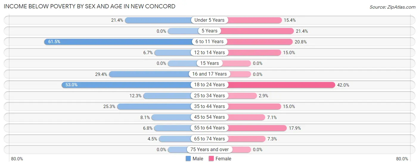 Income Below Poverty by Sex and Age in New Concord