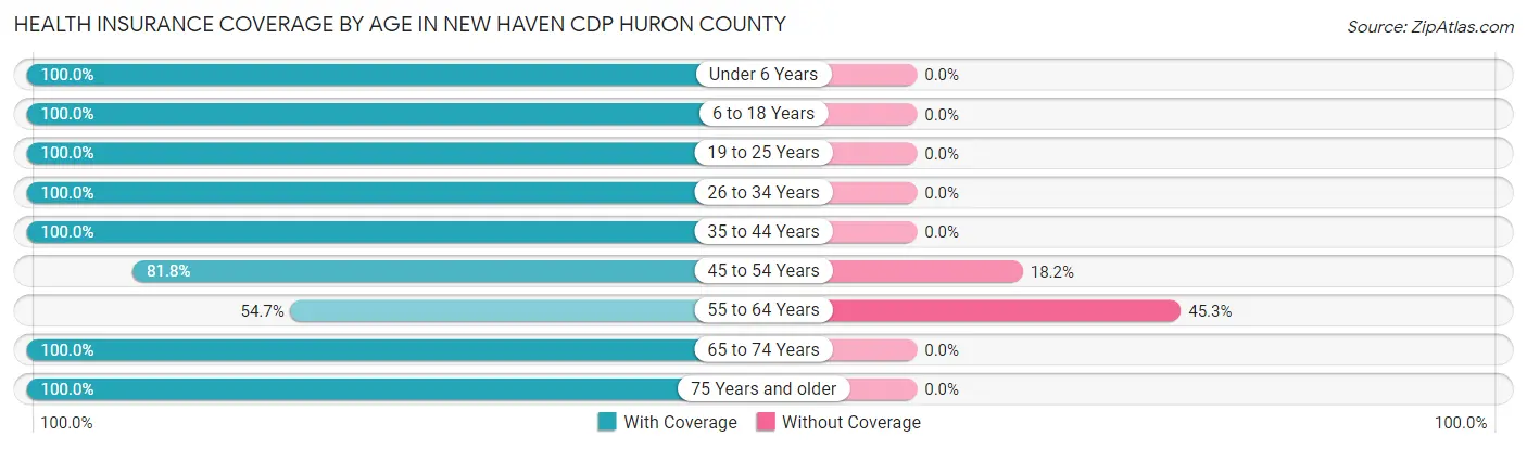 Health Insurance Coverage by Age in New Haven CDP Huron County