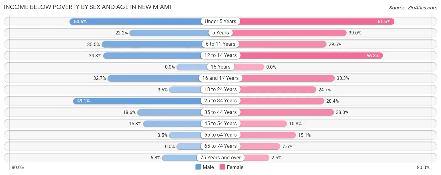 Income Below Poverty by Sex and Age in New Miami