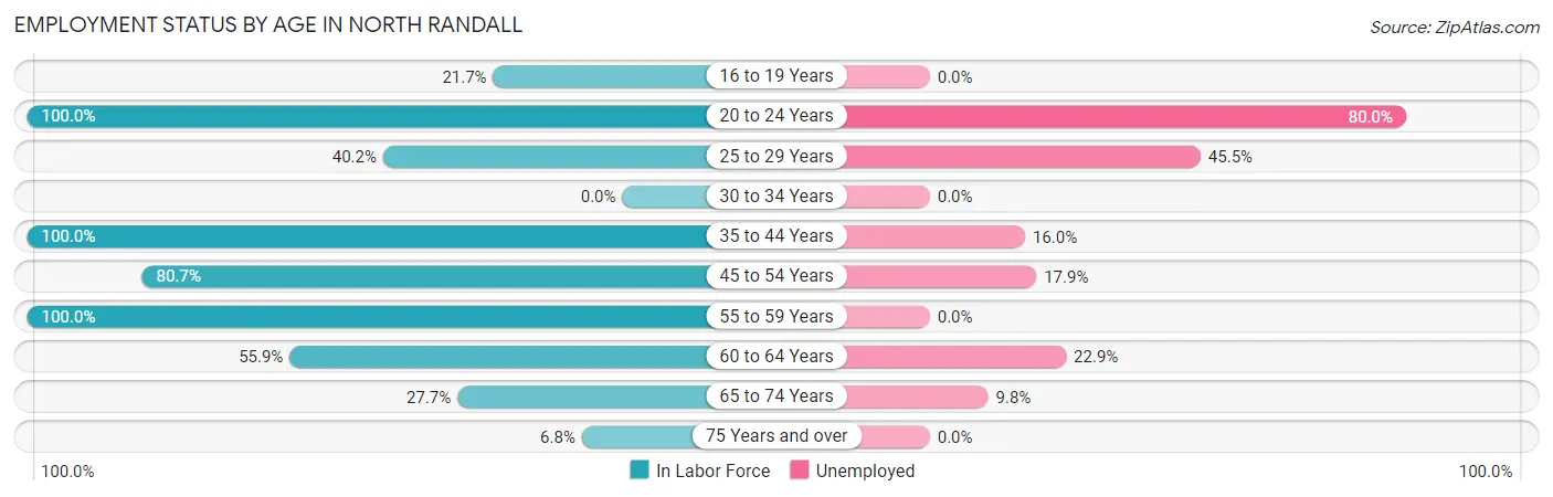 Employment Status by Age in North Randall