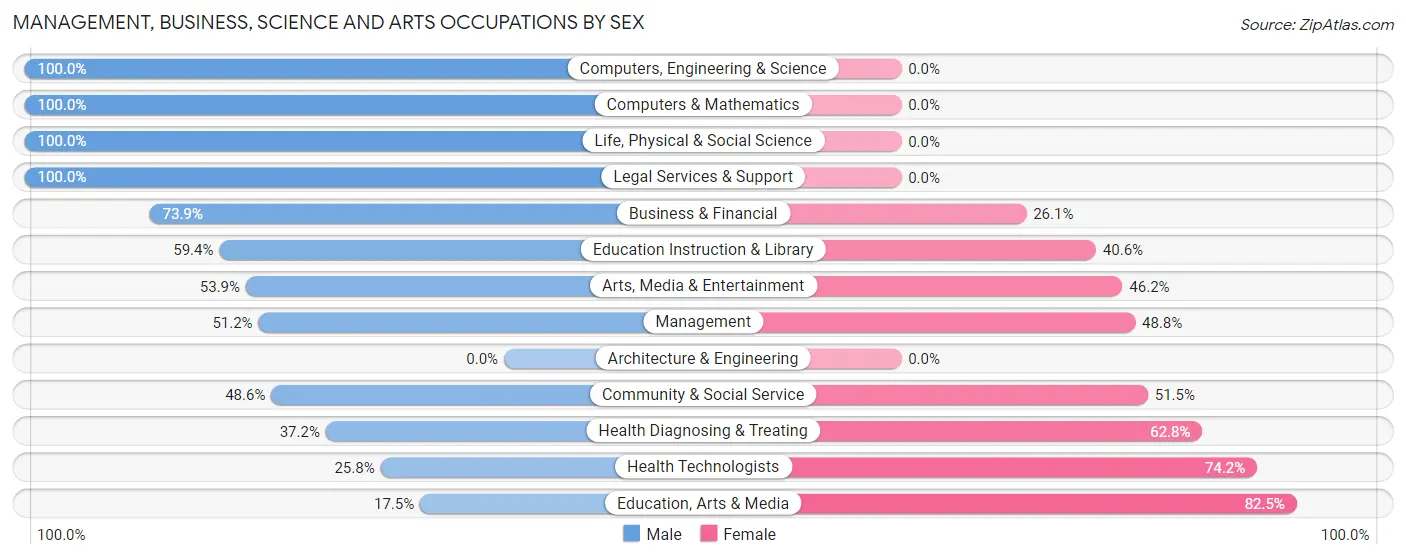 Management, Business, Science and Arts Occupations by Sex in North Zanesville