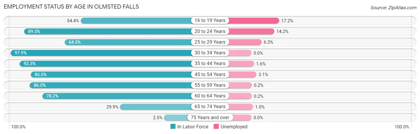 Employment Status by Age in Olmsted Falls