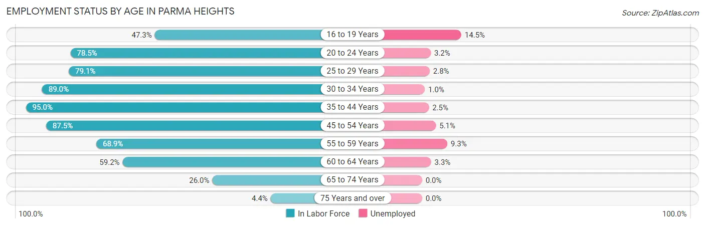 Employment Status by Age in Parma Heights