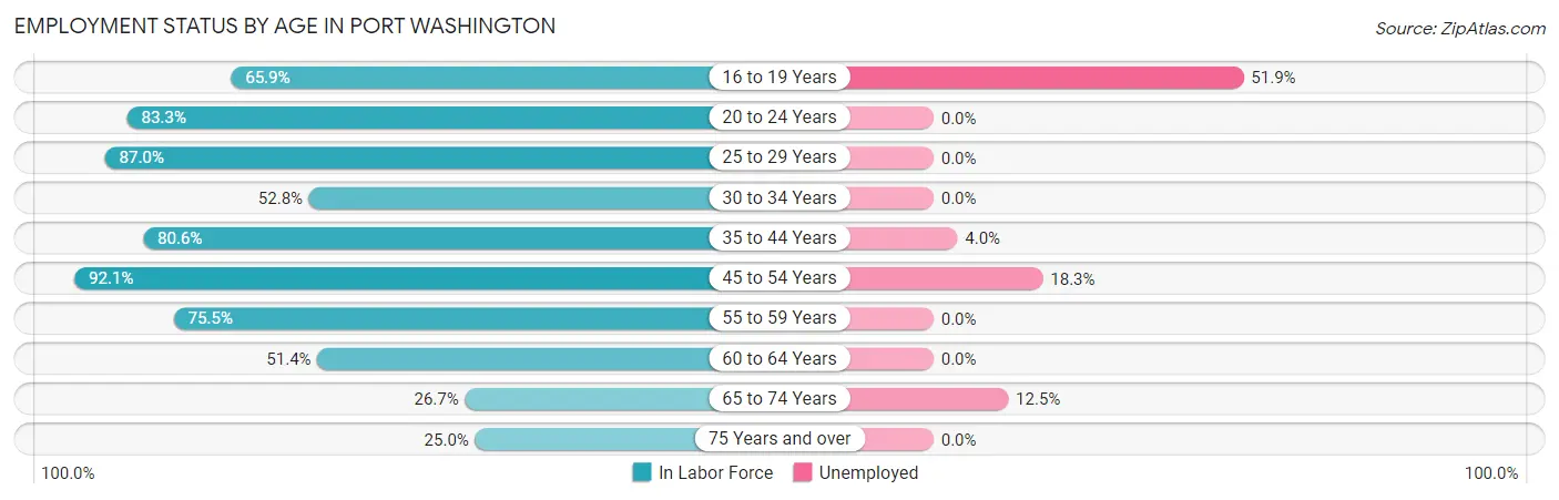 Employment Status by Age in Port Washington
