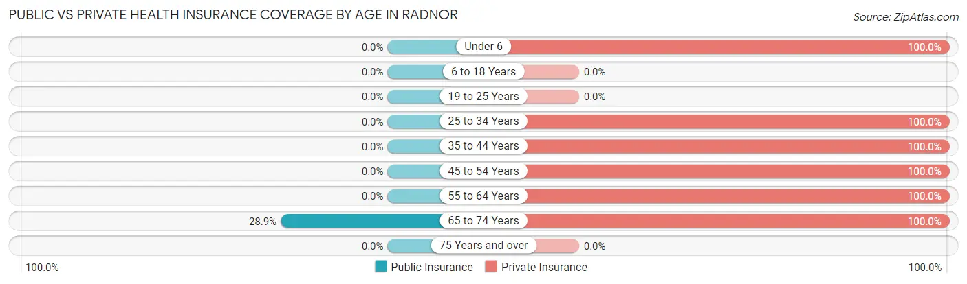Public vs Private Health Insurance Coverage by Age in Radnor