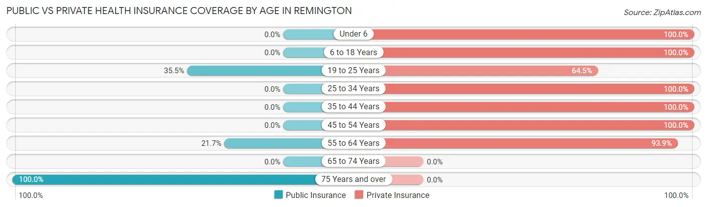 Public vs Private Health Insurance Coverage by Age in Remington