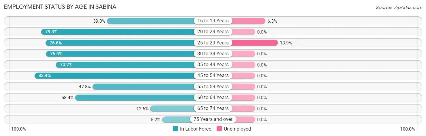 Employment Status by Age in Sabina