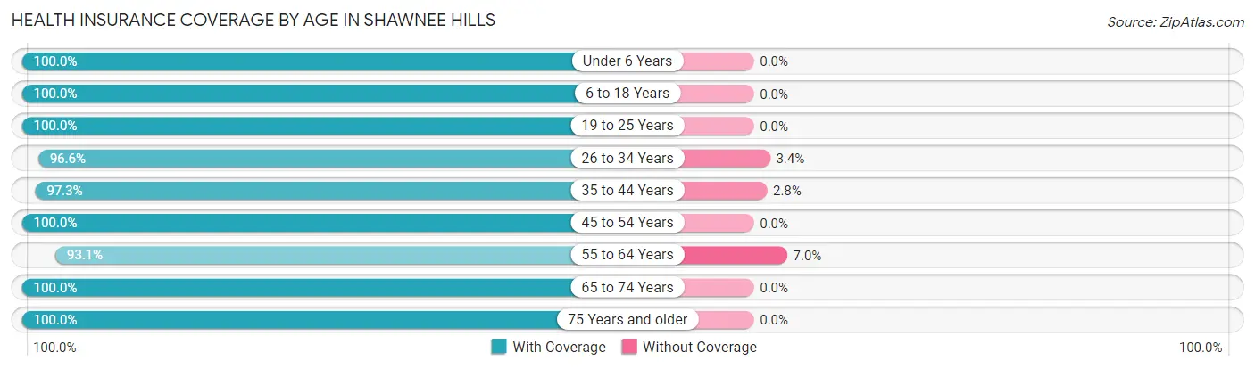 Health Insurance Coverage by Age in Shawnee Hills